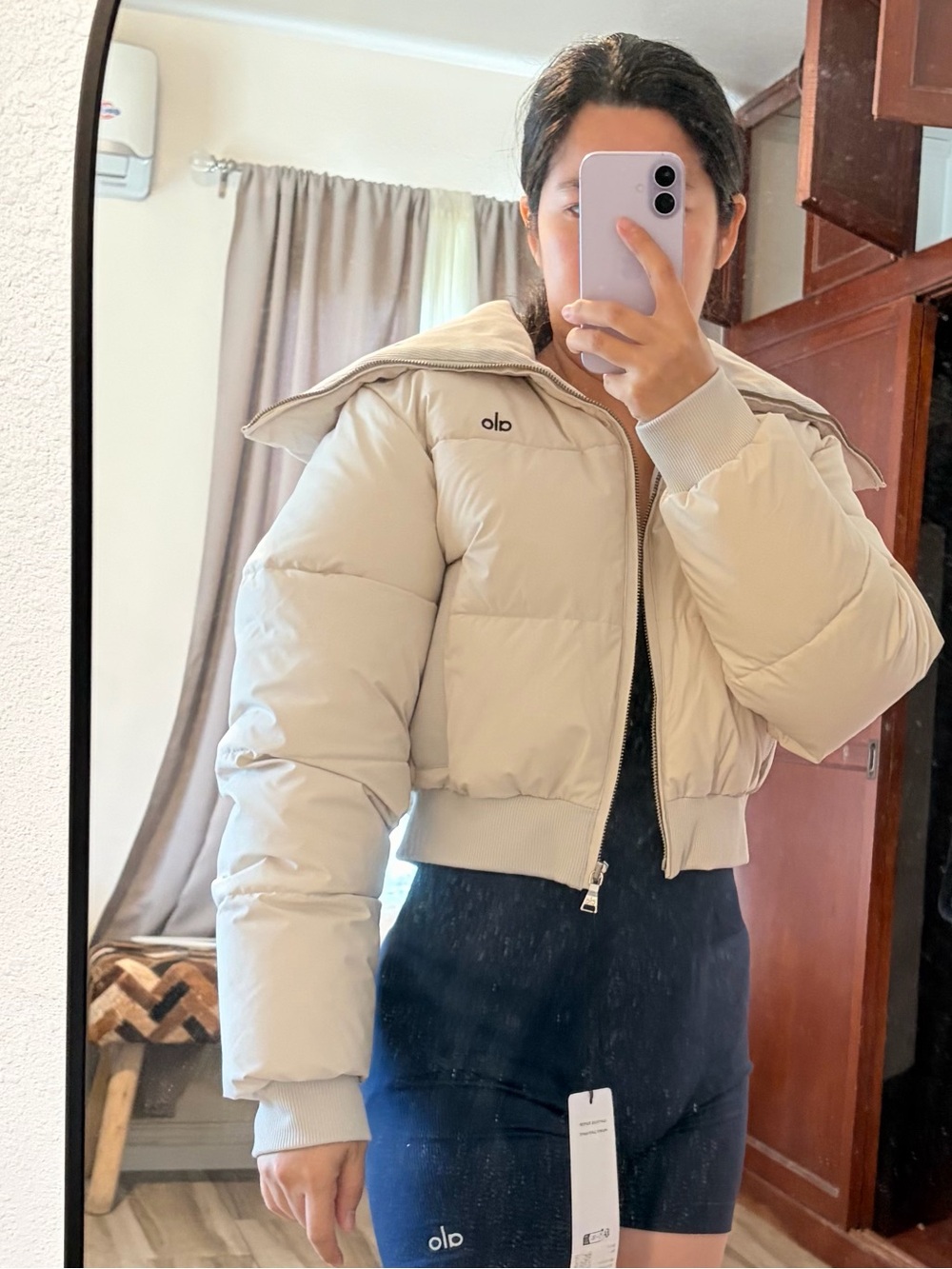 ALO Yoga Cropped Puffer Jacket in Light Beige